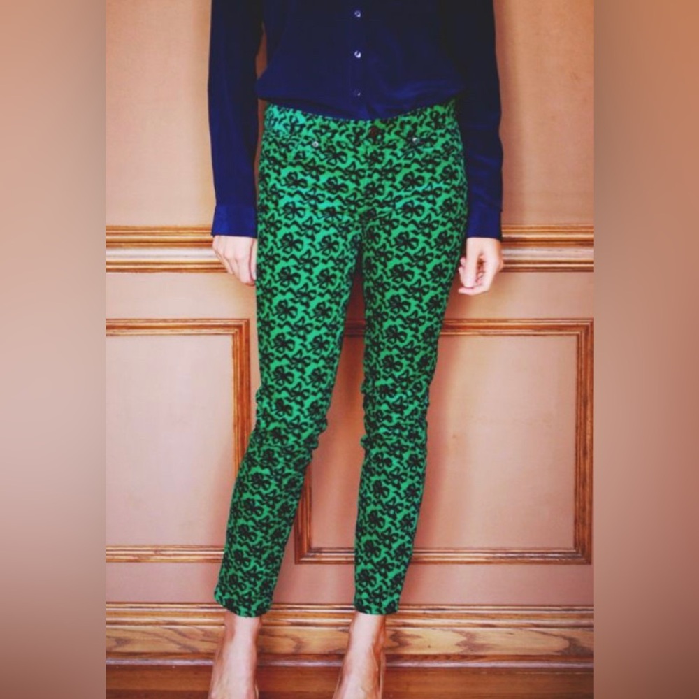 J. Crew Green and Black Patterned Slim Pants